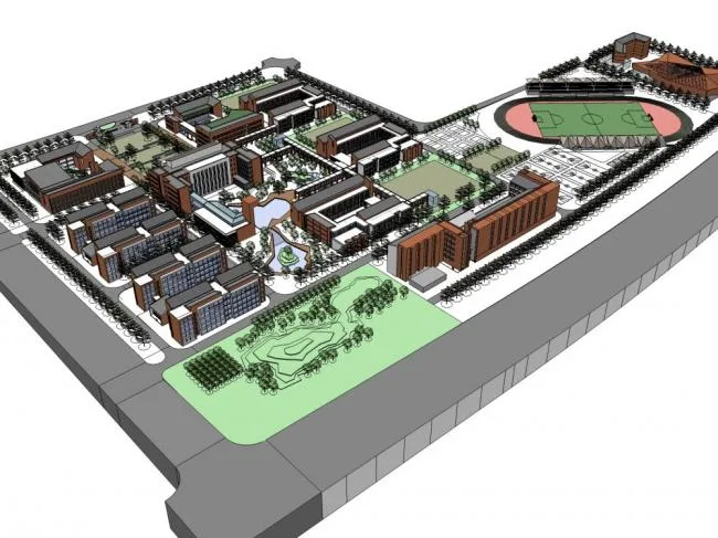 Sketchup School Model | Multi story Middle School, Shanxi Shouyang No.1 Middle School, Campus Educational Architecture, Modern Style