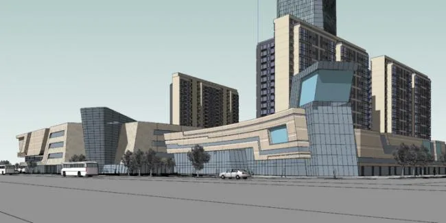 SketchUp Model of a Modern High-Rise Complex Featuring Residential, Office, and Retail Spaces