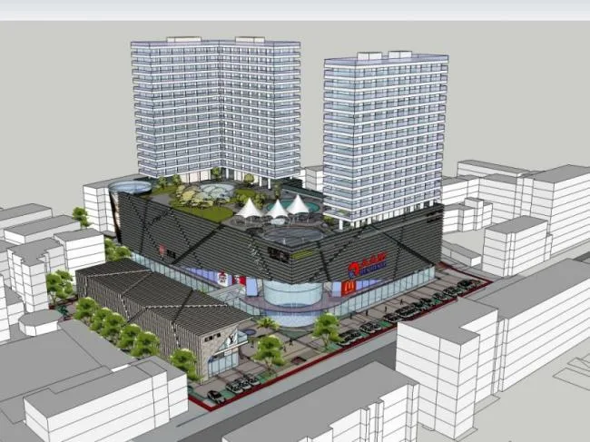 SketchUp Model: Multi-Story Modern Commercial and Residential Complex