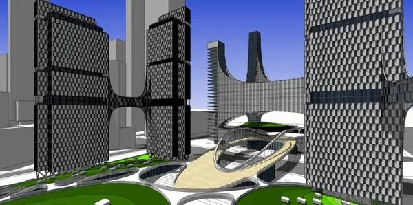 Sketchup Office Model | High rise office building, ground floor commercial, modern style