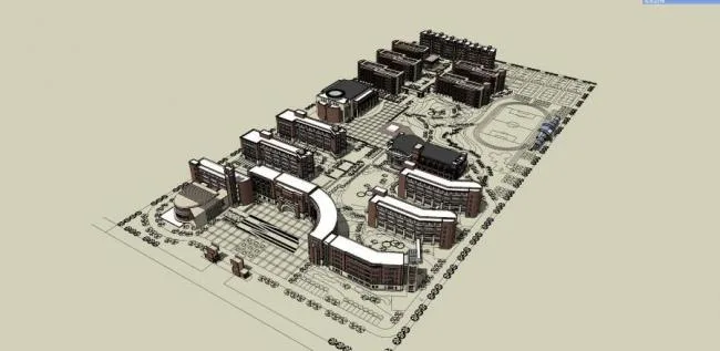 Sketchup School Model | Multi story Primary and Secondary School, Teaching Building, Educational Architecture, Neoclassical Style