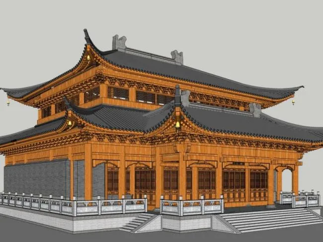 Sketchup Ancient Building Model | Multi storey the Shakya ManiHall, Chinese style, ancient buildings