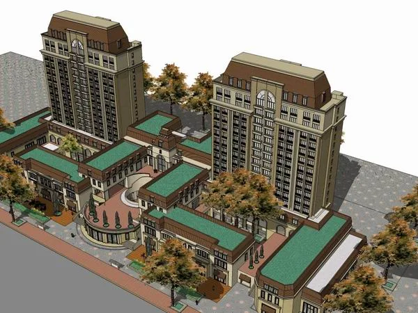 Sketchup Residential Model | High rise residential building, classical style, 16 floors