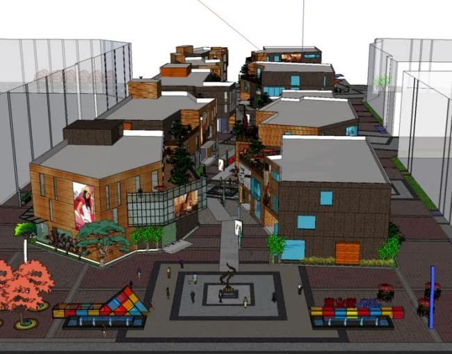 Sketchup Business Model | Multi story commercial street, block style, island style, modern style