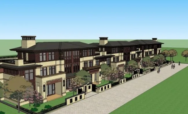 Sketchup Villa Model | Row Villa, New Chinese Style