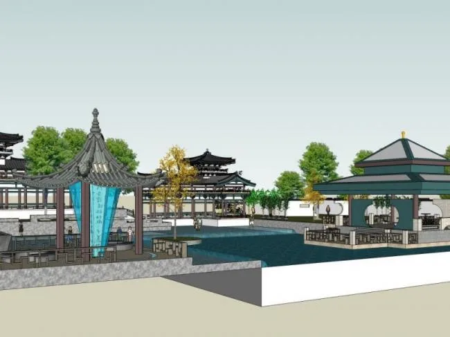Sketchup Landscape Model | Park Landscape, Garden Landscape, Chinese Style, Chinese Garden