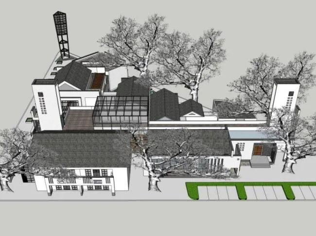Sketchup Office Model | Tourism Service Center, Modern Chinese Style