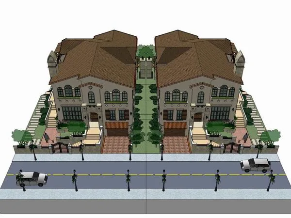 SketchUp Villa Model | Classic Mediterranean-Style Private Villa