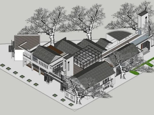 Modern Chinese-Style Tourism Service Center Office Model in SketchUp