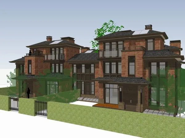 Classical Four-Unit Courtyard Villa Cluster SketchUp Model