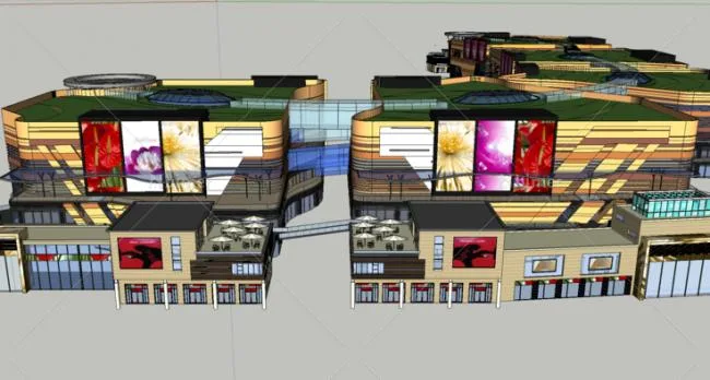 Sketchup Business Model | Multi story Commercial Street, Modern Style