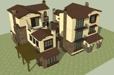 Sketchup Villa Model | Single Family Villa, Spanish Style-BIM WORLD