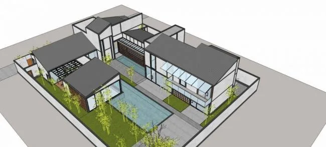 Sketchup Villa Model | Courtyard Villa, New Chinese Style