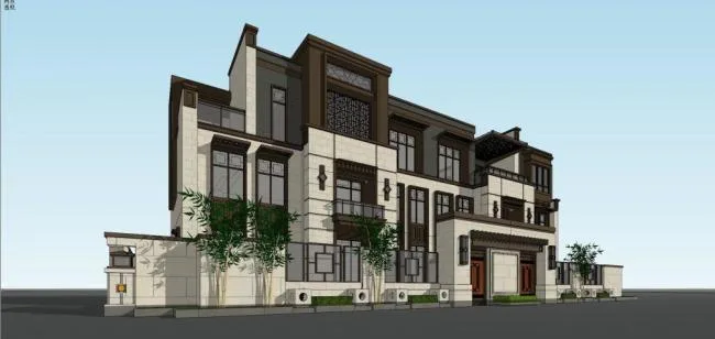 Sketchup Villa Model | Double Split Villa, Chinese Style