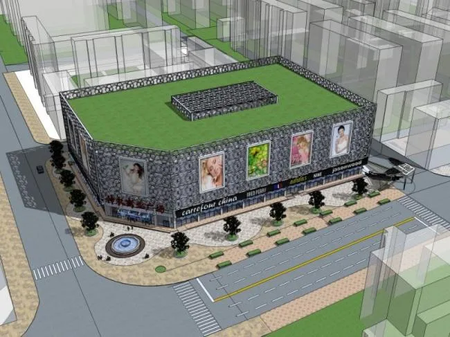 Sketchup Business Model | Multi story Commercial Plaza, Modern Style