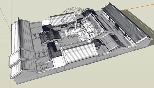 Sketchup Residential Model | Multi story Courtyard, Residential, Chinese Style