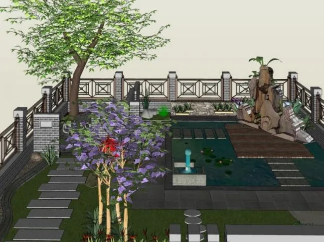 Sketchup Landscape Model | Villa Courtyard Landscape, Chinese Style