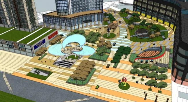 Sketchup Complex Model | Commercial Complex, Square, Landscape, High rise Residential Buildings, Apartments, Offices, Office Buildings, Shopping Centers