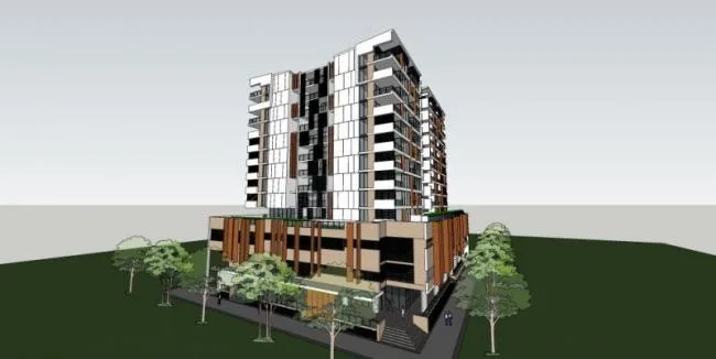 Sketchup Residential Model | High rise residential building, ground floor commercial, modern style