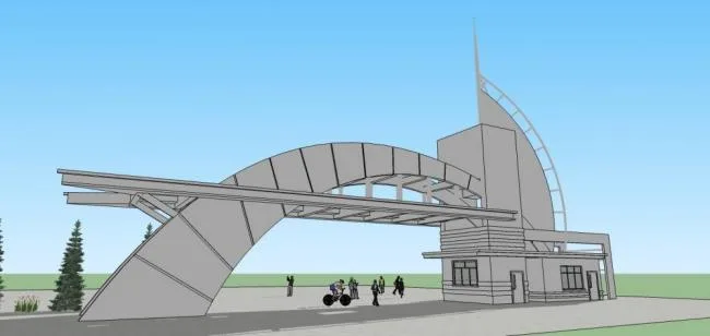 Sketchup Material Model | Beijing Institute of Aeronautics and Astronautics Gate, Landscape, Entrance, Single Story, Modern Style, Guard Room