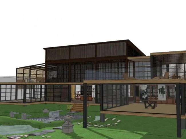 SketchUp Business Model: Modern Multi-Story Tea House Design
