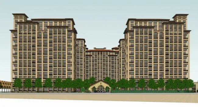 Sketchup Residential Model | High rise residential community, ground floor commercial, Spanish classical style, residential building