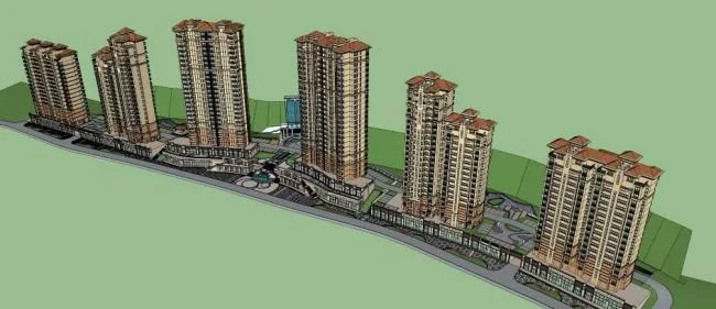 Sketchup Residential Model | High rise residential, ground floor commercial, Kowloon Bay, classical style, European style, residential building
