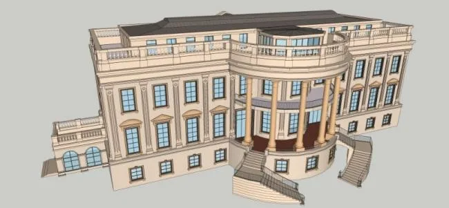 Sketchup Business Model | Multi story Clubhouse, French Style
