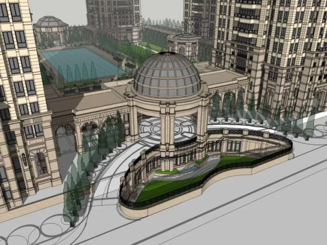 Sketchup Residential Model | High rise Residential Buildings, Classical Style