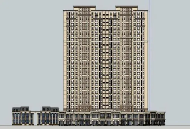 Sketchup Residential Model | High rise residential, ground floor commercial, classical style