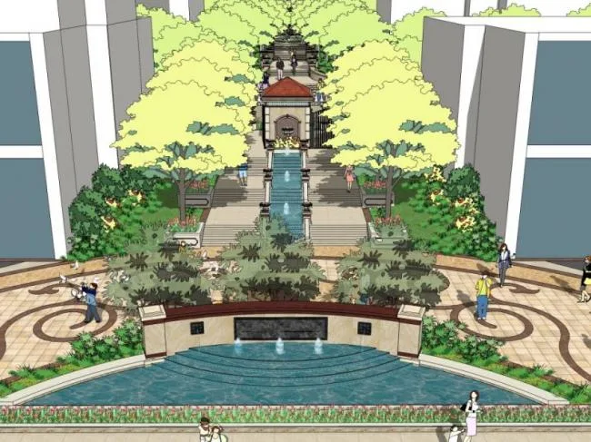 Sketchup Landscape Model | Community Landscape, Residential Landscape, European Style, Classical Style