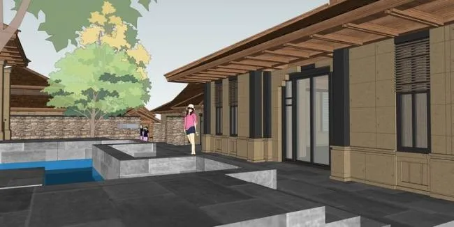Sketchup Villa Model | Multi story Mountain Residence, Villa, Courtyard, Southeast Asian Style, Landscape Design, Water View
