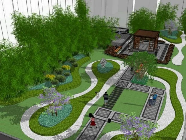 Sketchup Landscape Model | Courtyard Landscape, New Chinese Style