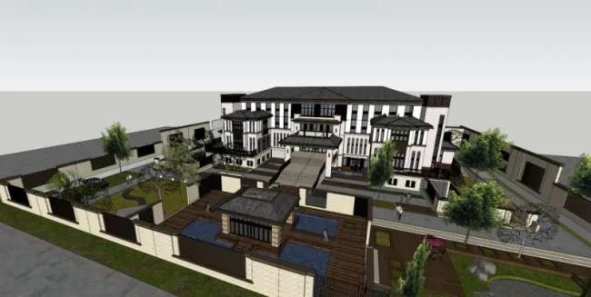 Sketchup Villa Model | Hotel Villa Courtyard, Modern Chinese Style