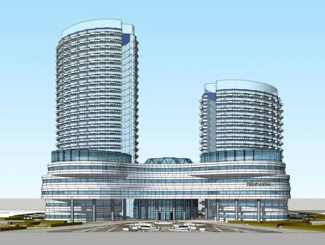 Modern Multi-Story Hybrid Office Building Model in SketchUp