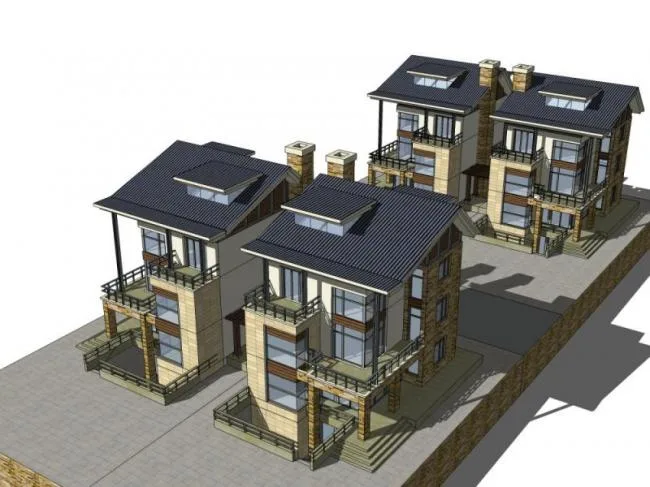 Sketchup Villa Model | Double Split Villa, European Style