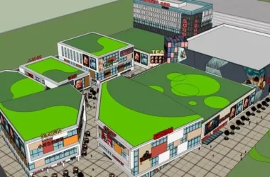SketchUp Business Model: Modern Multi-Story Commercial Plaza with Pedestrian Street-BIM WORLD