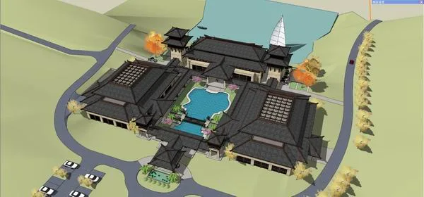 Sketchup Hotel Model | Multi story Resort Hotel, Han Tang, Chinese Style
