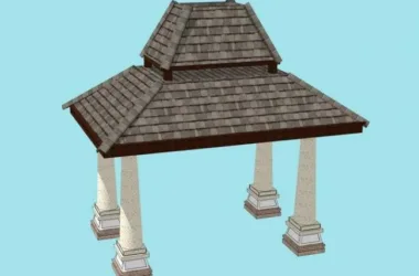 SketchUp Model of Southeast Asian Style Pavilions with Landscape Materials and Components-BIM WORLD