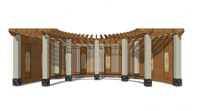 SketchUp Material Model: New Chinese-Style Corridor and Landscape Components