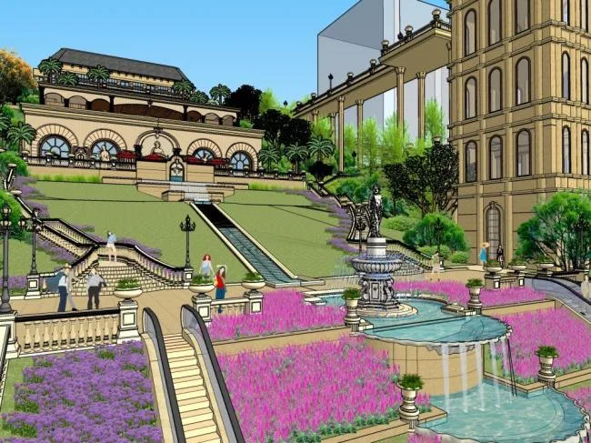 SketchUp Business Model: Multi-Story French Classical Clubhouse with Commercial Architecture