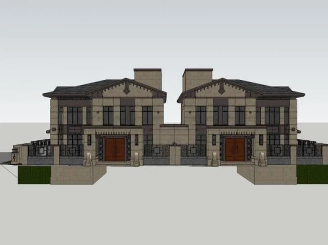 Sketchup Villa Model | Double Split Villa, Chinese Style