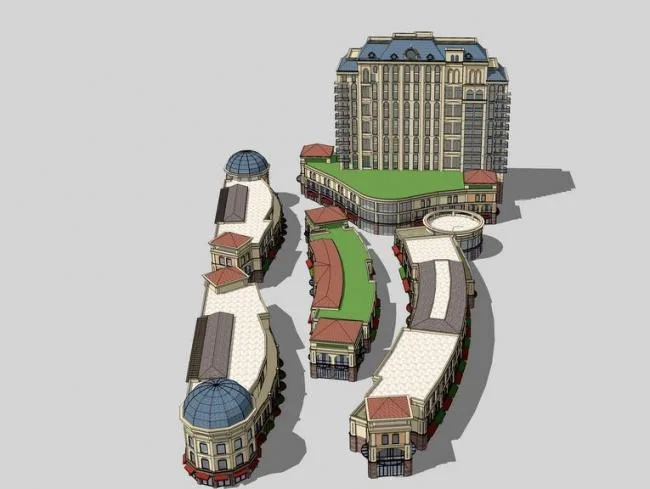 Sketchup Business Model | Multi story Commercial Street, French Classical Style