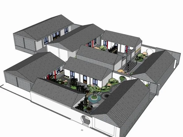 Modern Multi-Story Courtyard Residence in Chinese Style | SketchUp Residential Model