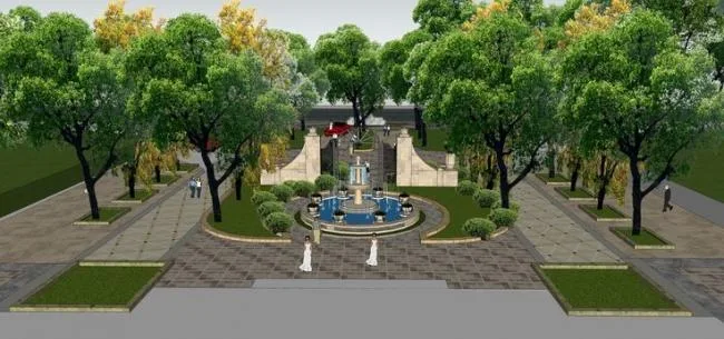Sketchup Landscape Model | Commercial Architecture, Clubhouse Landscape, Classical Style, Water Features, Small Pieces