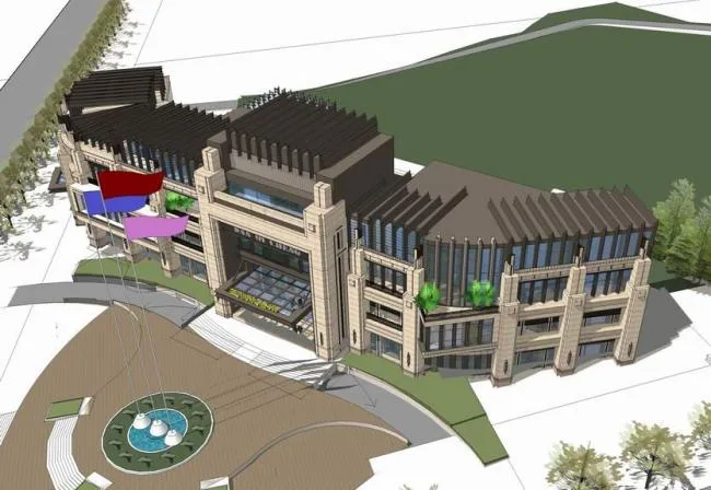SketchUp Business Model: Multi-Story Corner Sales Office with European and French Classical Design