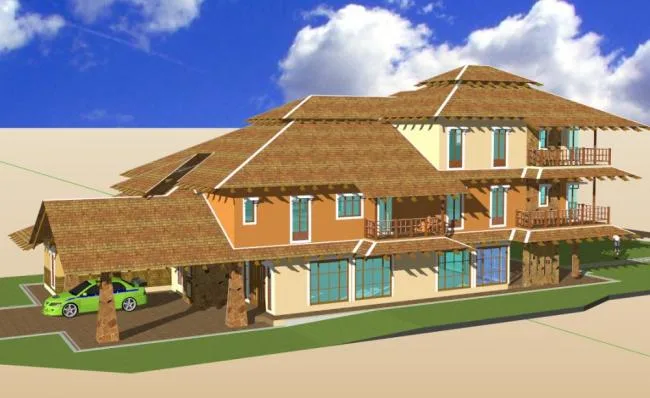 Sketchup Hotel Model | Multi story hotel style vacation villa, classical style