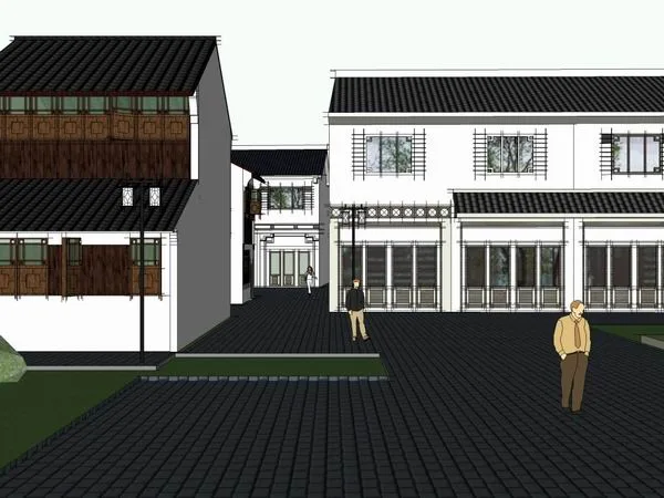 Sketchup Business Model | Multi story Commercial Street, Chinese Modern
