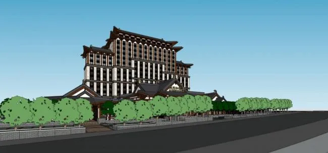Sketchup Hotel Model | Nanhu Deshenghe Hotel, Office, High Rise, Chinese Style