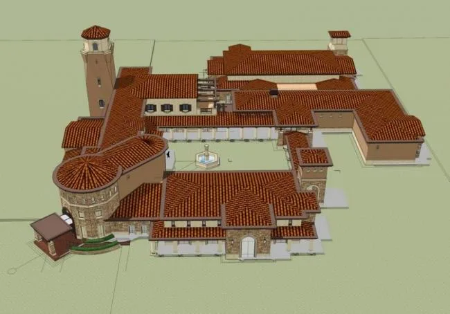 Sketchup Business Model | Multi story Clubhouse, Spanish Style, Classical Style, Commercial Architecture